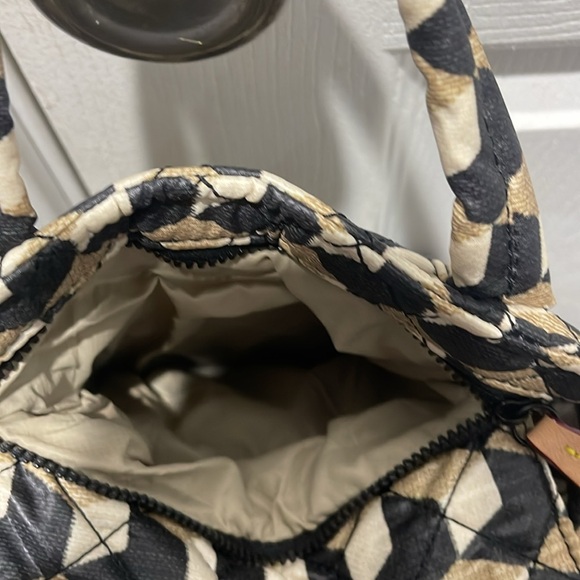 MZ Wallace tote.  Stylish Geometric Quilted Tote Bag - Black, Cream, Tan - Picture 5 of 7